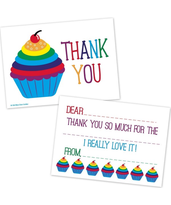 Rainbow Cupcake Kids Thank Cards