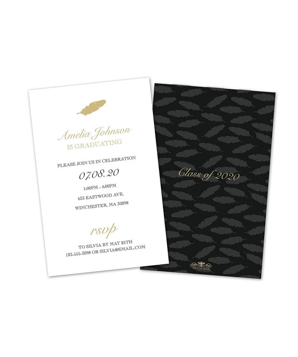 Gold Feather Persoanlized Graduation Invitations