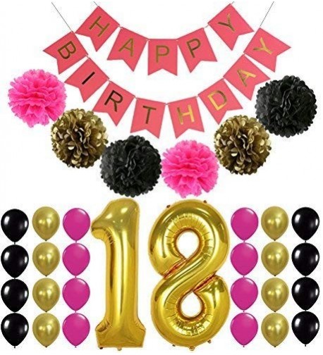 18th BIRTHDAY BANNER POMPOM DECORATIONS