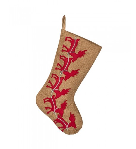 Reindeer Bells Burlap Christmas Stocking