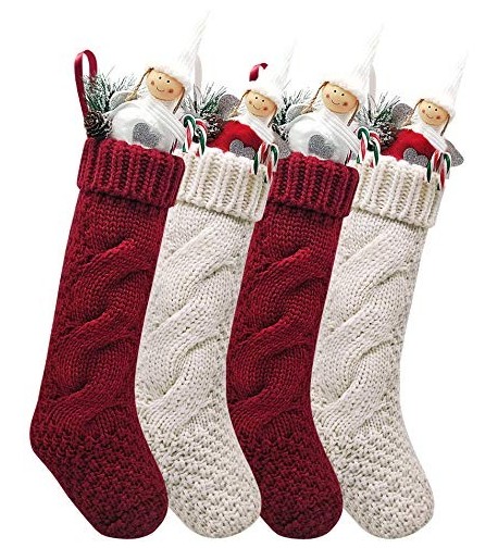 Unique Burgundy Ivory Christmas Stockings