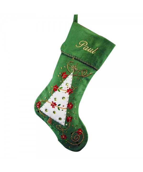 GiftsForYouNow Embroidered Green Christmas Stocking