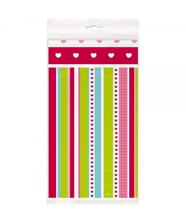 Striped Heart Valentines Plastic Tablecloth
