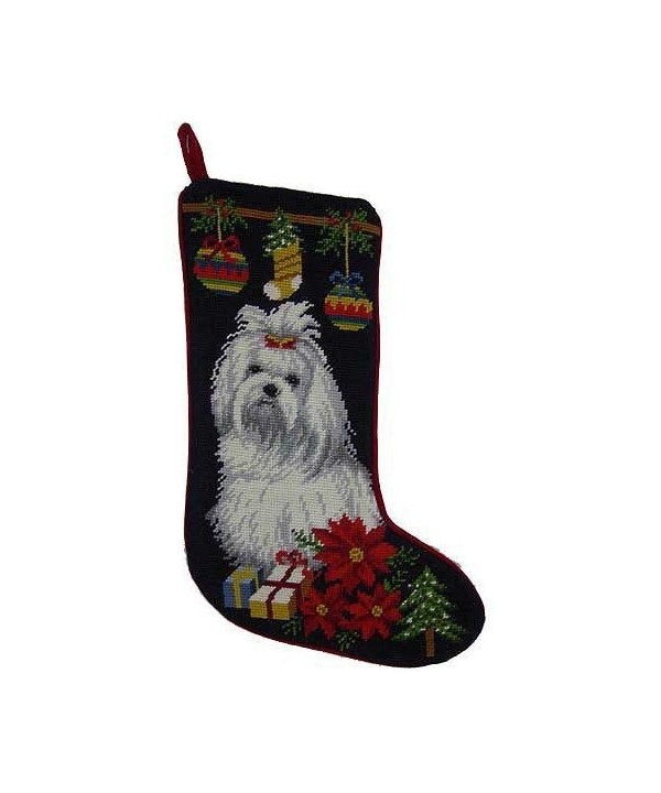 Maltese Christmas Stocking Hand Stiched Needlpoint