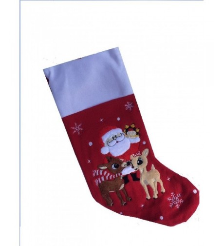 Reindeer Embroidered Applique Stocking Featuring