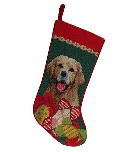 Golden Retriever Needlepoint Christmas Stocking