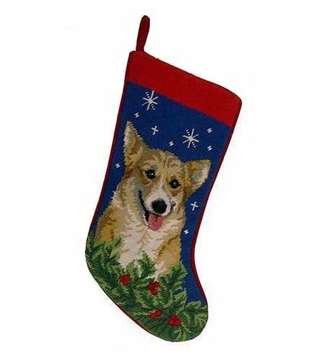 Corgi Christmas Stocking Hand Stiched Needlpoint