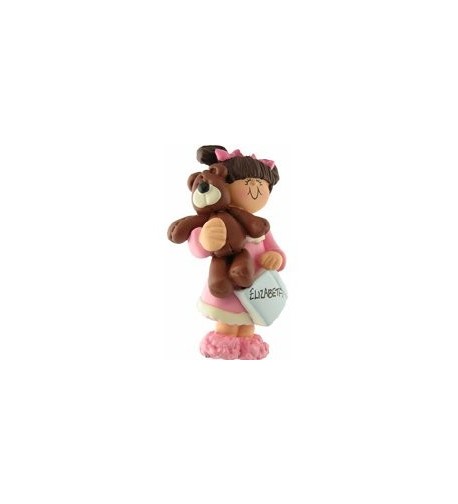 Brunette Girl with Teddy Ornament