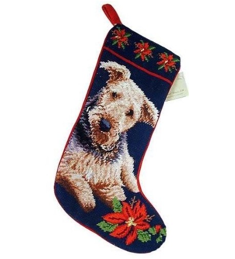 Airedale Dog Needlepoint Christmas Stocking