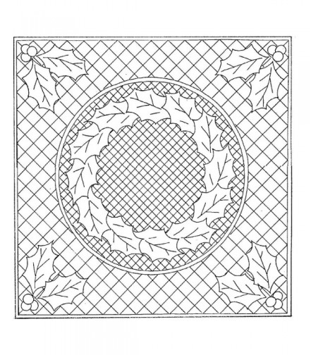 Preprinted Wholecloth Holly Wreath White