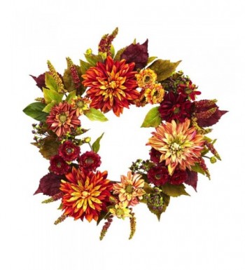 Nearly Natural Dahlia Wreath Orange