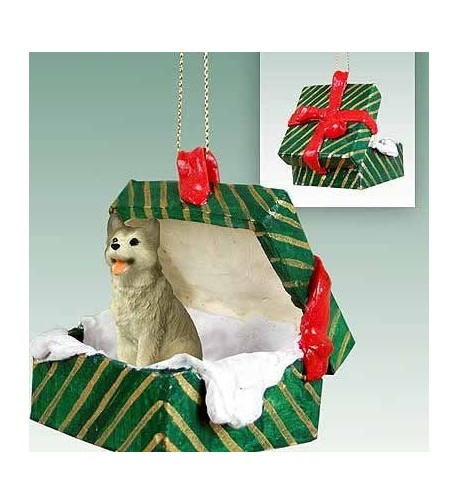 Siberian Husky Christmas Ornament Gray White