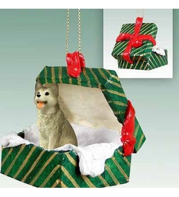 Siberian Husky Christmas Ornament Gray White