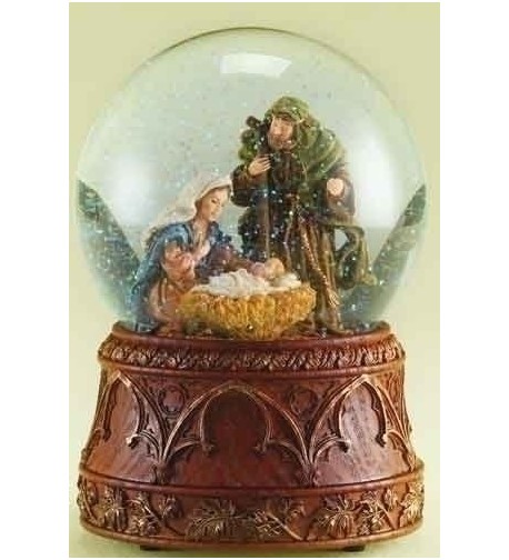 Christmas Nativity Musical Glitterdome Carved