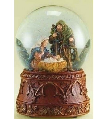 Christmas Nativity Musical Glitterdome Carved