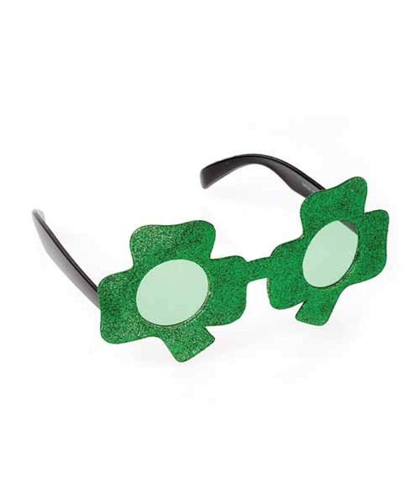 Patricks Shamrock Shaped Glitter Sunglasses