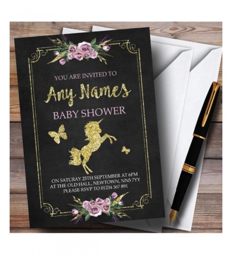 Chalk Floral Unicorn Invitations Shower