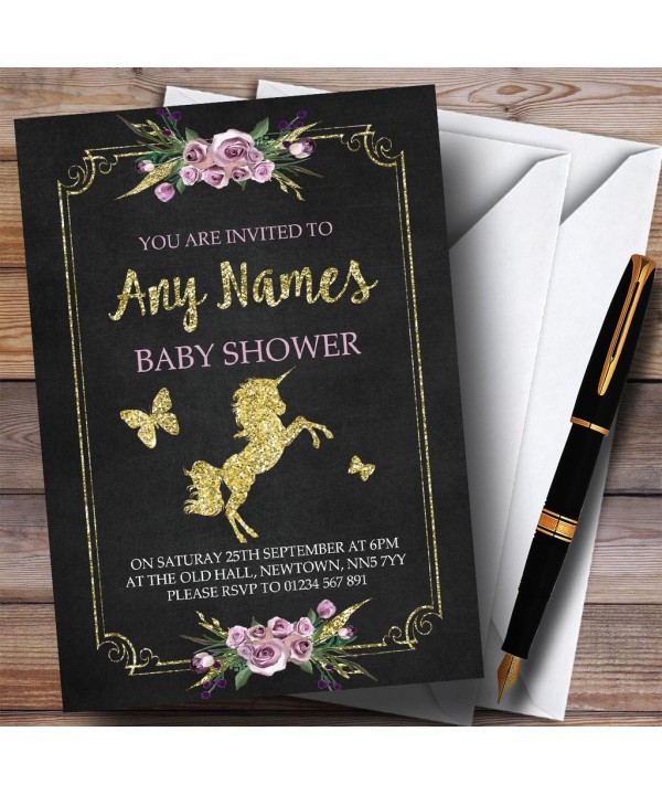 Chalk Floral Unicorn Invitations Shower