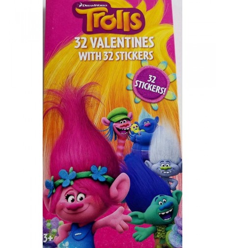 Trolls 32 Valentines Stickers