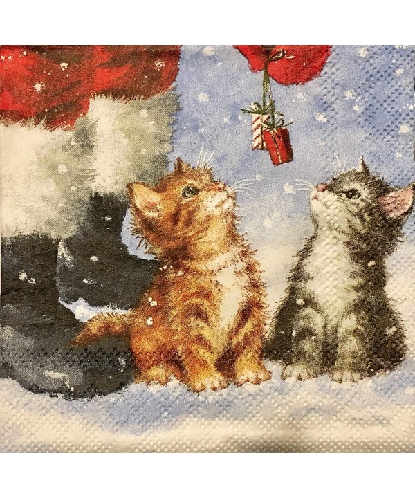 Cocktail Beverage Napkins Christmas Kittens