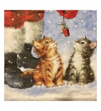 Cocktail Beverage Napkins Christmas Kittens