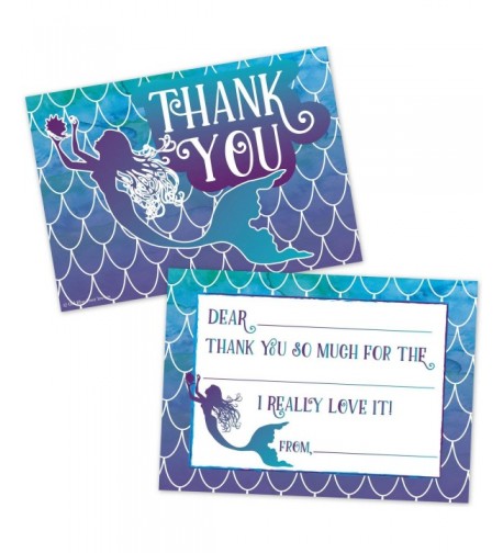 Mermaid Watercolor Kids Thank Cards